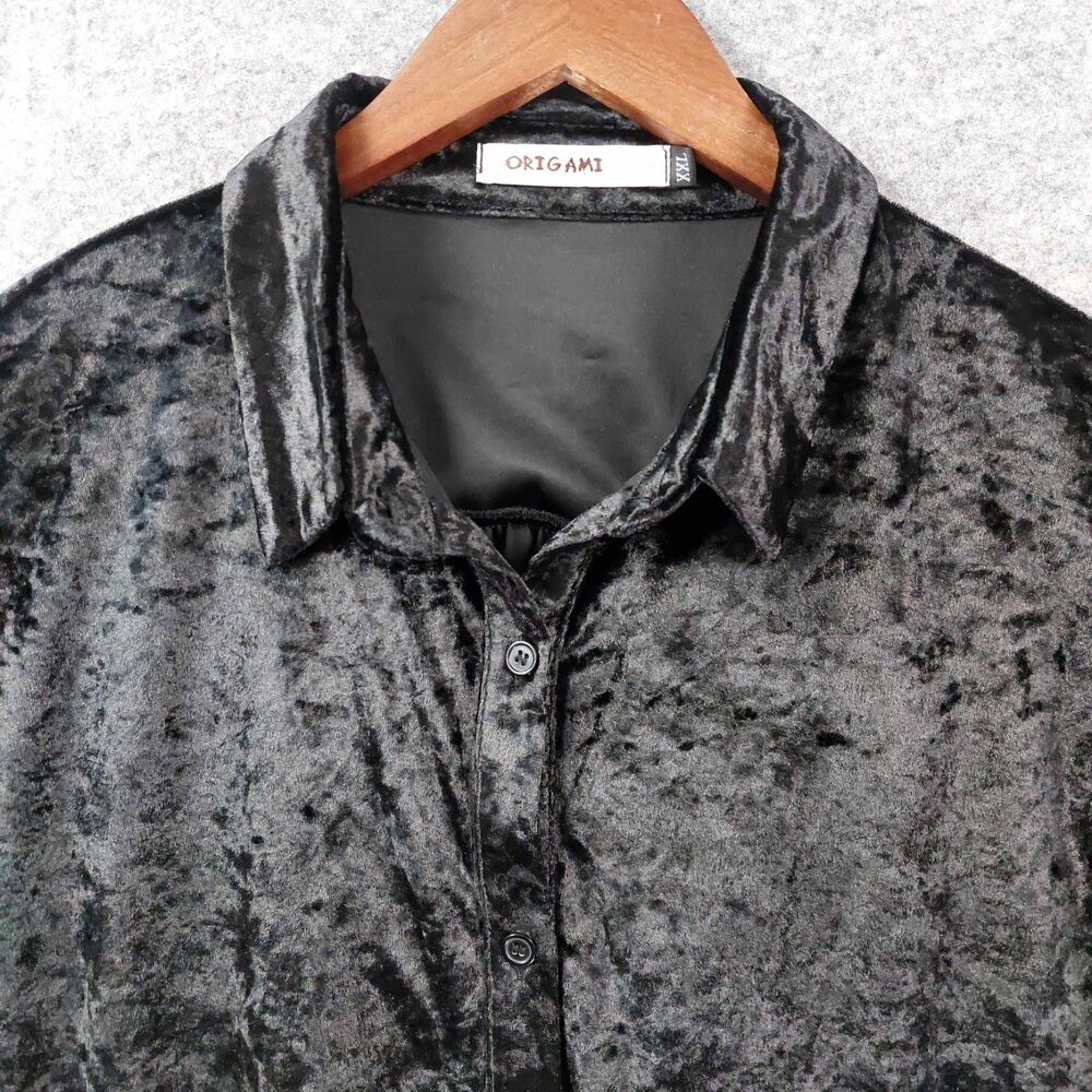 Origami by Vivien XXL Black Crushed Velvet Duster Jacket Coat Shacket Goth Chic - Picture 3 of 9